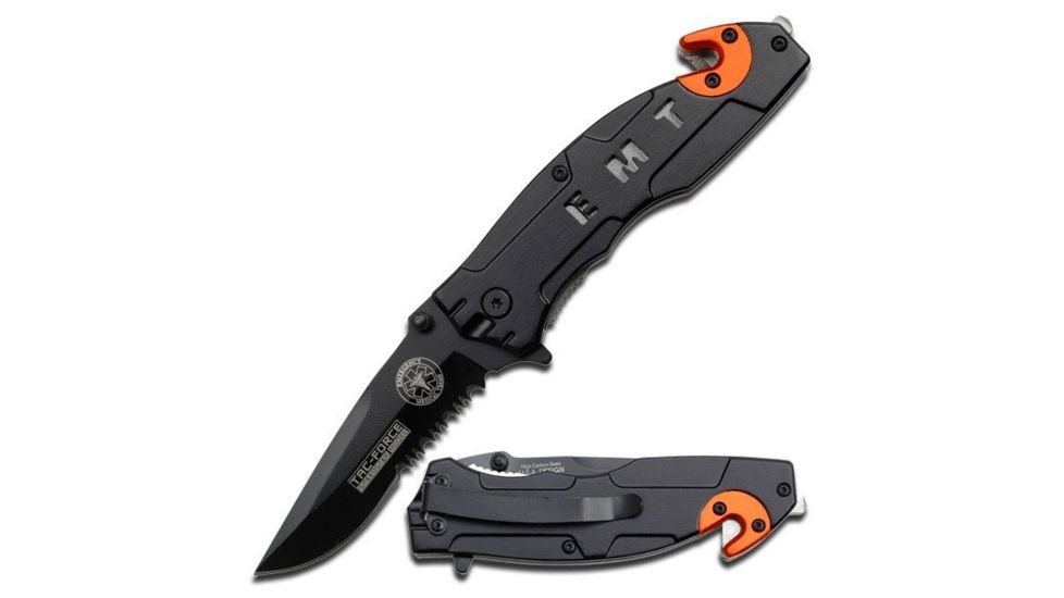 TAC Force Folding Blade, 3in, Stainless Steel Blade, Black And Orange Aluminum Handle TF-525EM