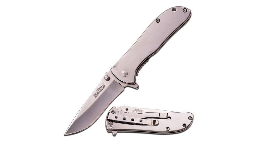 TAC Force Folding Blade, 3in, Stainless Steel Blade, Mirror Stainless Steel Handle TF-861C