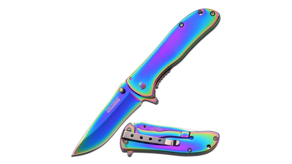 TAC Force Folding Blade, 3in, Stainless Steel Blade, Rainbow Titanium Coated Stainless Steel Handle TF-861RB