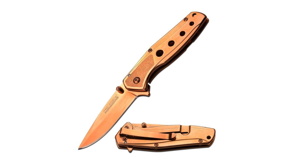 TAC Force Folding Blade, 3in, Stainless Steel Blade, Rose Gold Ti-Coated Stainless Steel Handle TF-926RG