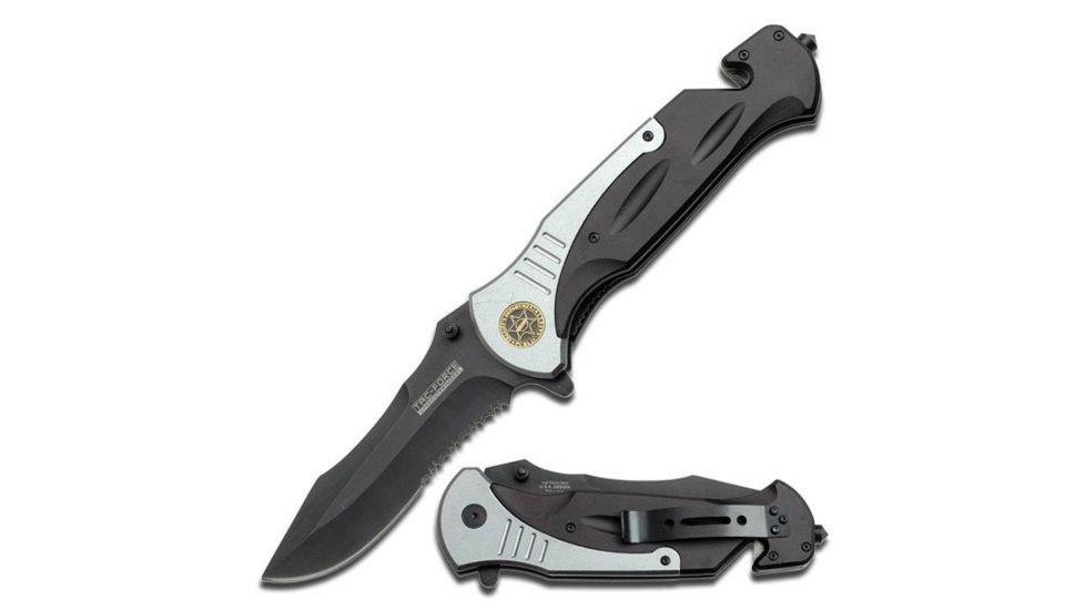 TAC Force Folding Blade, 4.5in, Stainless Steel Blade, Grey And Black Aluminum Handle TF-727SH