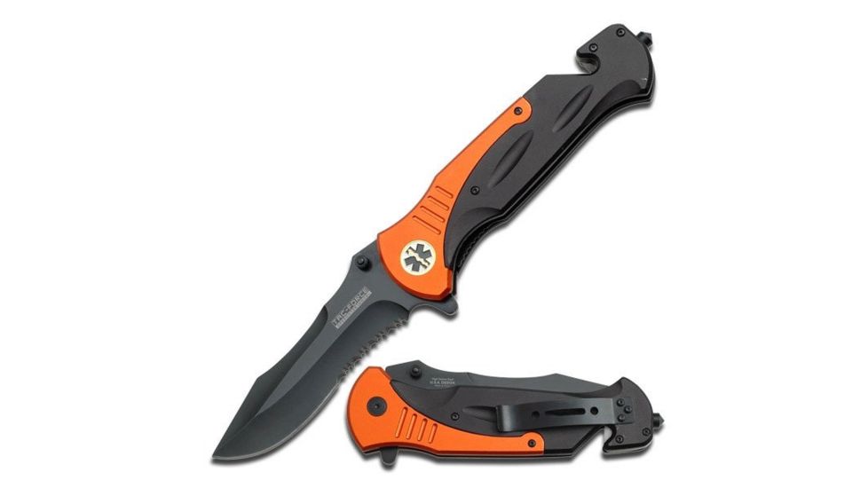 TAC Force Folding Blade, 4.5in, Stainless Steel Blade, Orange And Black Aluminum Handle TF-727EM
