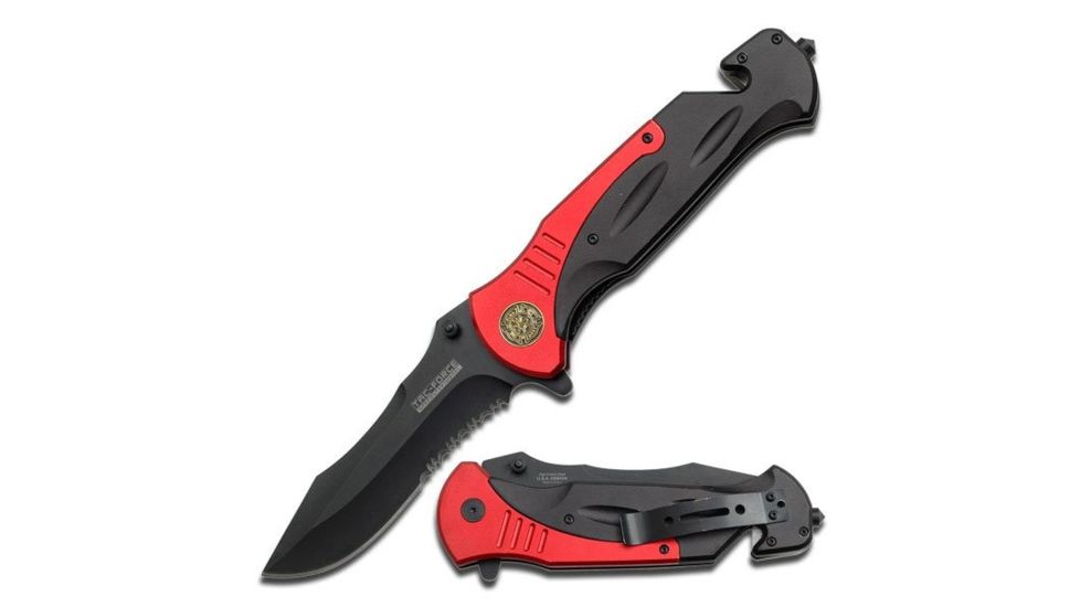 TAC Force Folding Blade, 4.5in, Stainless Steel Blade, Red/Black Aluminum Handle TF-727FD