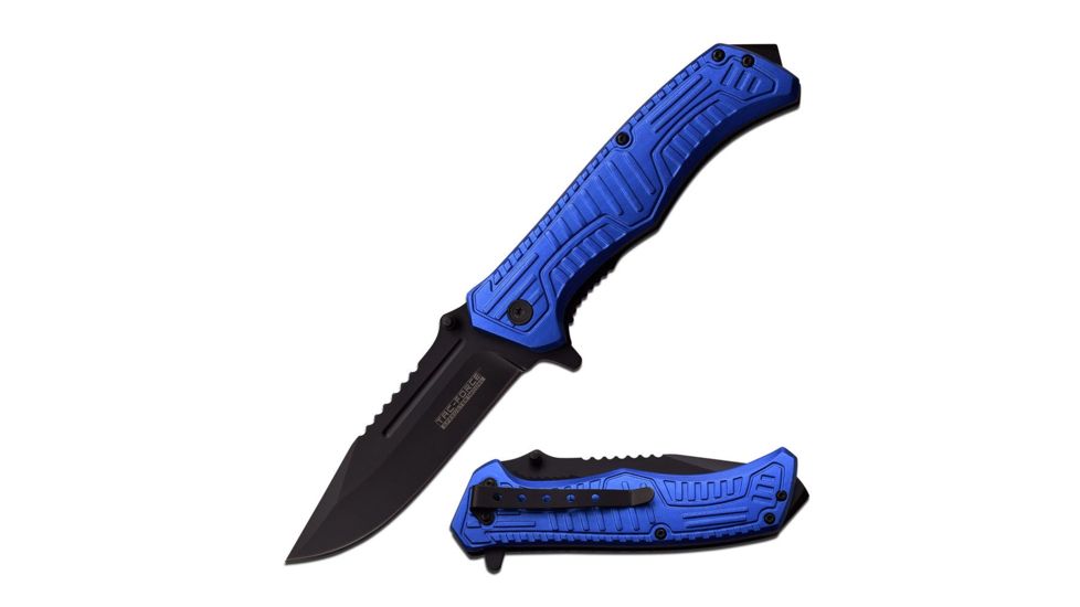 TAC Force Folding Blade, 4in, Stainless Steel Blade, Anodized Blue Aluminum Handle TF-918BL