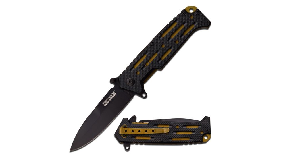 TAC Force Folding Blade, 4in, Stainless Steel Blade, Black Aluminum Handle TF-912GD