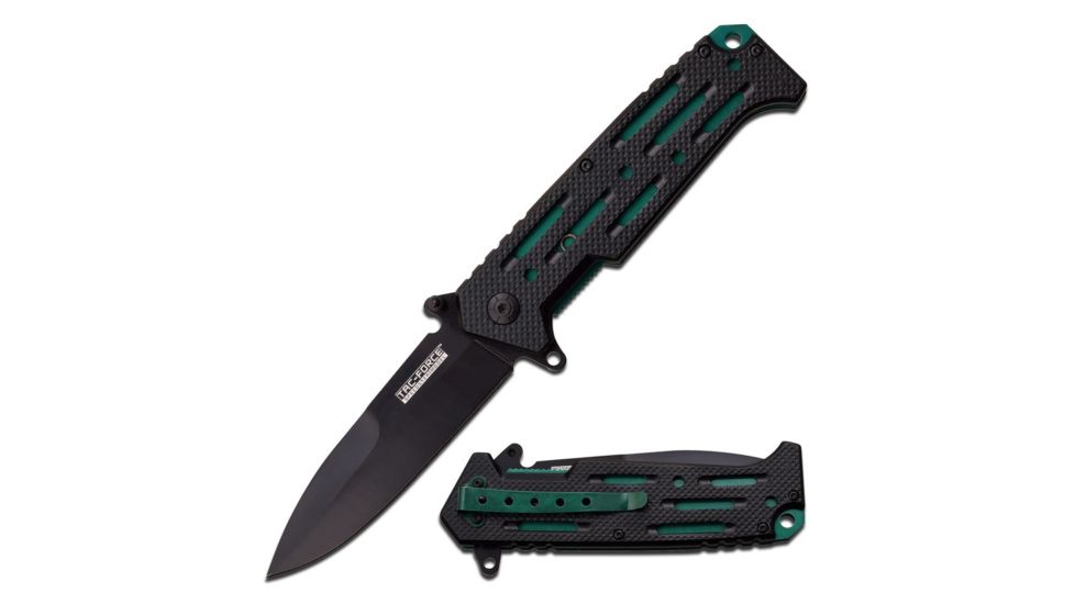 TAC Force Folding Blade, 4in, Stainless Steel Blade, Black Aluminum Handle TF-912GN