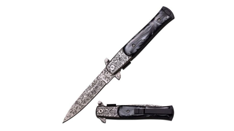 TAC Force Folding Blade, 4in, Stainless Steel Blade, Black Simulated Mother Of Pearl Handle TF-428DMB