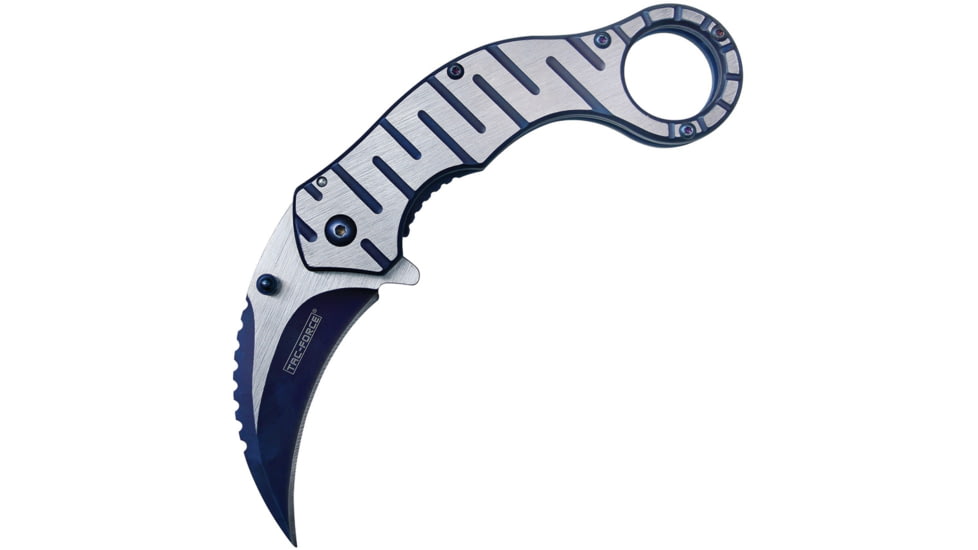 TAC Force Hawkbill Spring Assisted Knife w/Pocket Clip, 2.5 in, 3Cr13 Stainless Steel Stainless Steel, Satin/Blue, TF-952BL