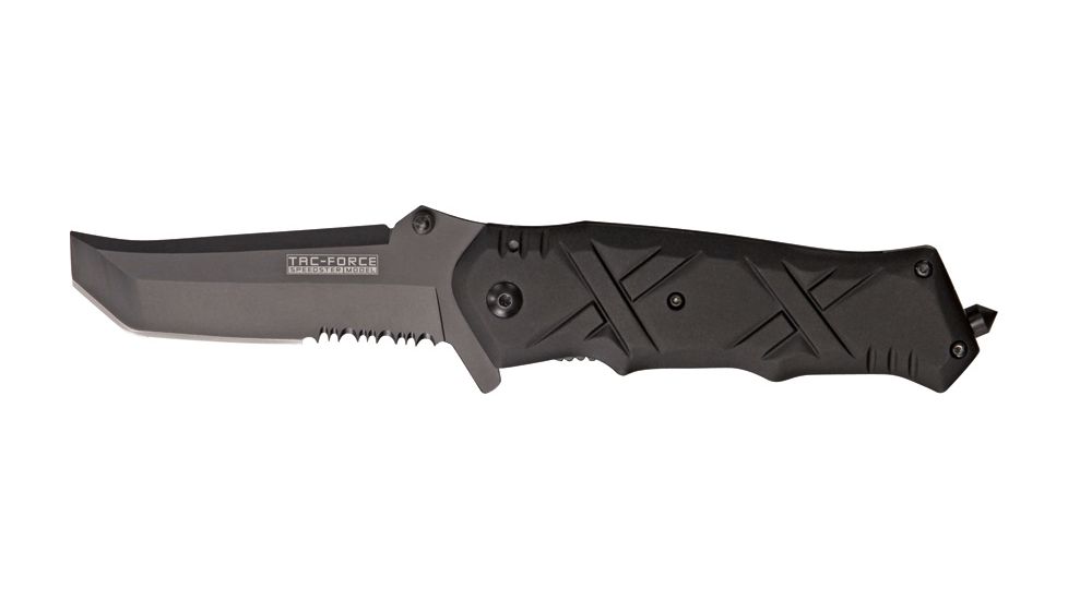 Tac Force Framelock Fold Knife, HC SS PS tanto blade, Compo. handle on front with criss-cross Handle TF625BK