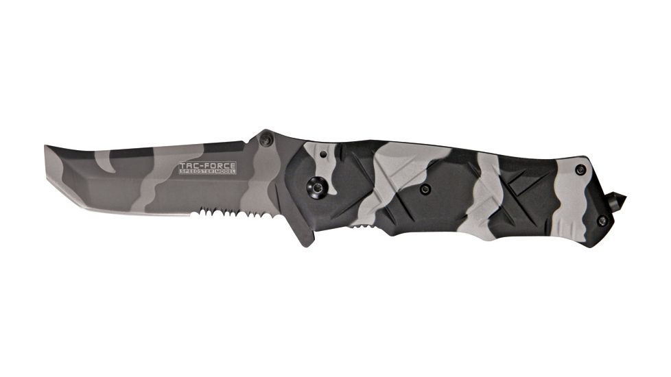 Tac Force Framelock Fold Knife, HC SS PS tanto blade, Compo. handle on front with criss-cross Handle TF625UC