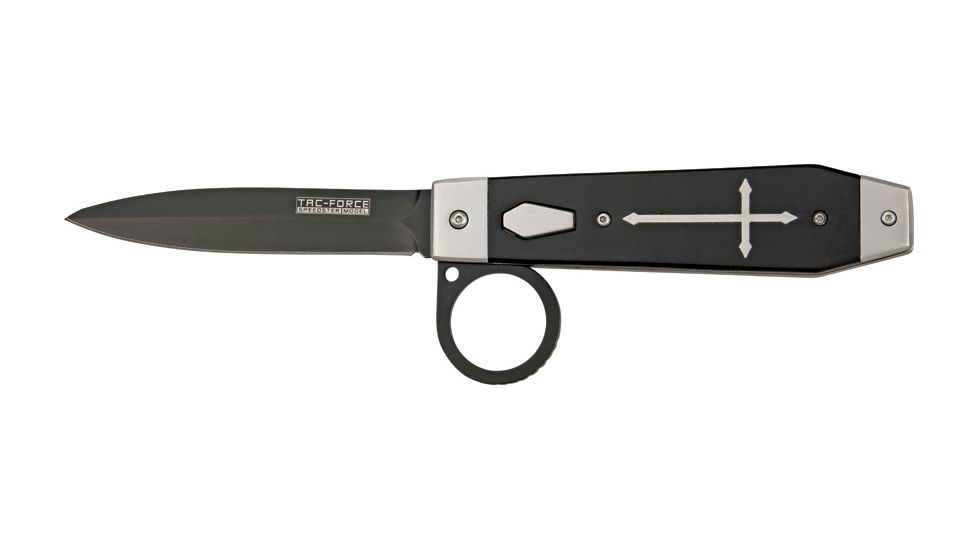 Tac Force Goth A/O Folding Knife,5in closed,Assisted Opening Blade,Coffin Shaped Handle TF595BK