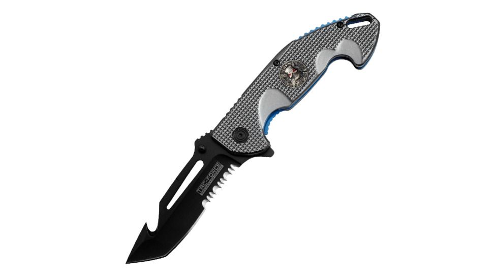 TAC Force Gut Hook Blade Skull Knife, Grey/Blue TF 751BL