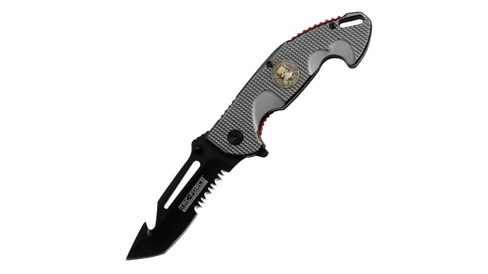 TAC Force Gut Hook Blade Skull Knife, Grey/Red TF 751RD