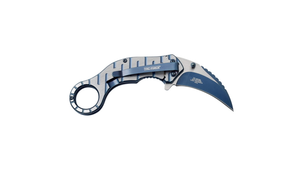 TAC Force Hawkbill Spring Assisted Knife w/Pocket Clip, 2.5 in, 3Cr13 Stainless Steel Stainless Steel, Satin/Blue, TF-952BL
