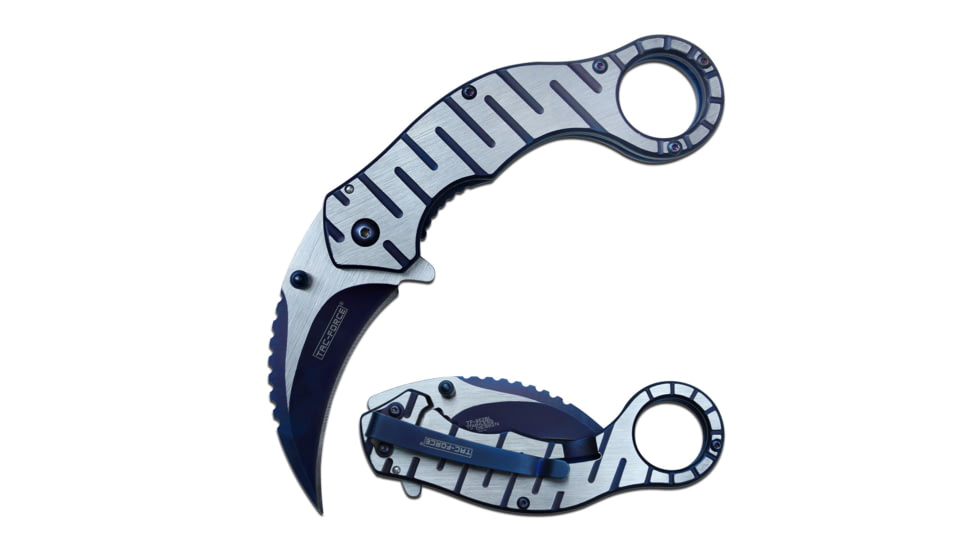 TAC Force Hawkbill Spring Assisted Knife w/Pocket Clip, 2.5 in, 3Cr13 Stainless Steel Stainless Steel, Satin/Blue, TF-952BL