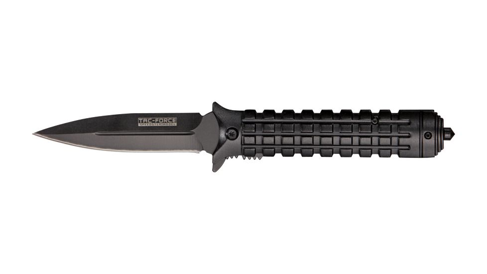 Tac Force Knurled A/O Linerloc Fold Knife, black coated HC steel TF712BK