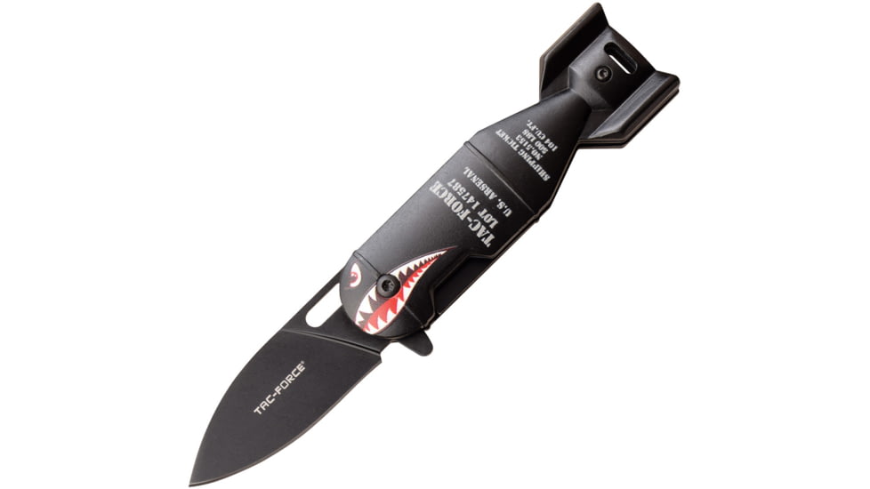 TAC Force Drop Point Spring Assisted Knife, 2.25 in, 3Cr13 Stainless Steel Stainless Steel, Black Bomb, TF-1039BK