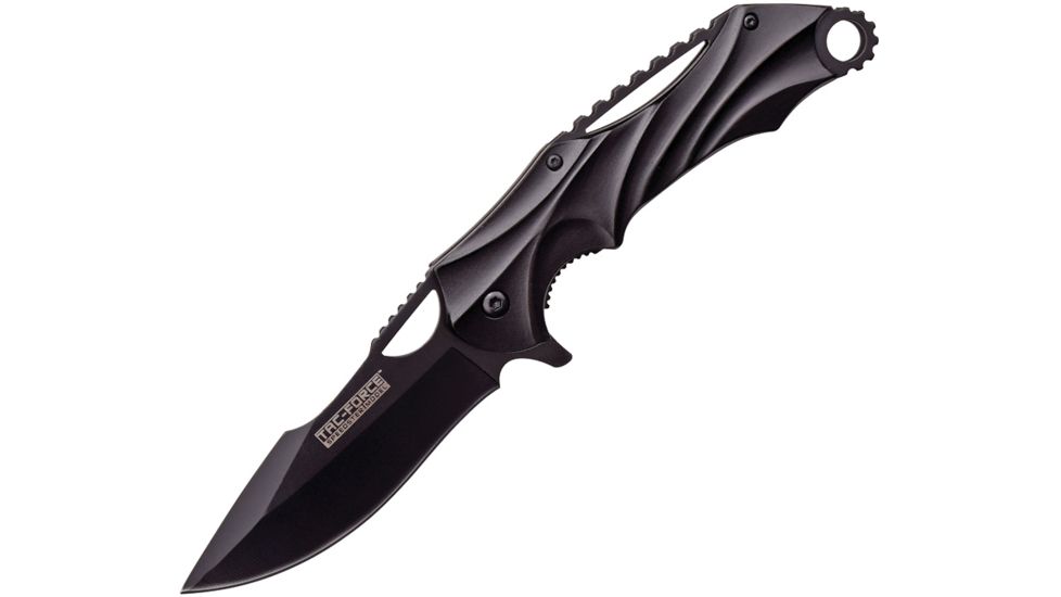TAC Force Linerlock A/O Black Folding Knife,3.5in,Stainless Steel,Standard Edge,Black Aluminum Handle TF858BK