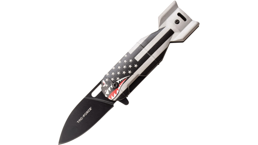 TAC Force Drop Point Spring Assisted Knife, 2.25 in, 3Cr13 Stainless Steel Stainless Steel, Grey/Flag, TF-1039BFG