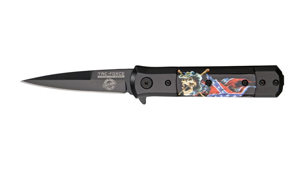 Tac Force Linerlock A/O Fold Knife 4in., black finish SS blade, Black Alum. handles with Compo. inlay with color c TF674CS