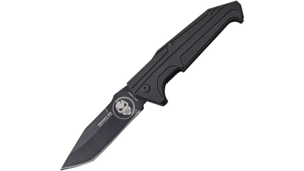 TAC Force Linerlock A/O Folding Knife, 4.75in Closed, 3.75in Black 3Cr13 SS Tanto Blade, Black G10 Handle, Pocket Clip, Blade Etching, TF-1009BK