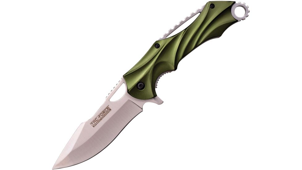 TAC Force Linerlock A/O Green Folding Knife,3.5in,Stainless Steel,Satin,Green,Aluminum Handle TF858GN