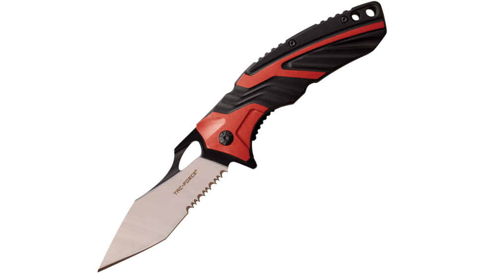 TAC Force Linerlock A/O Red Folding Knife, 3.5 two-tone finish partially serrated 3Cr13 stai, Black and red aluminum handle, TF-1029BRD