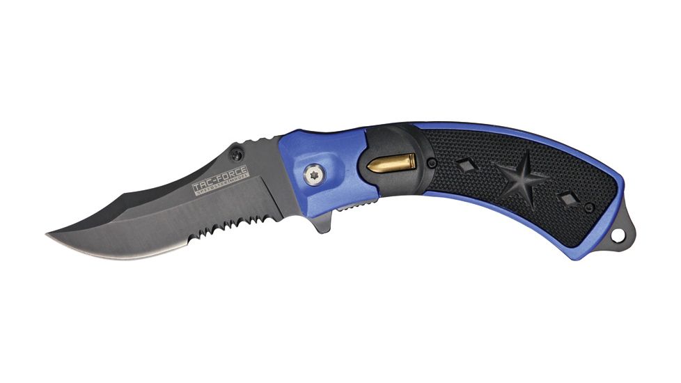 Tac Force Linerlock Fold Knife 5in, black coated HC SS PS clip point blade TF683BBL