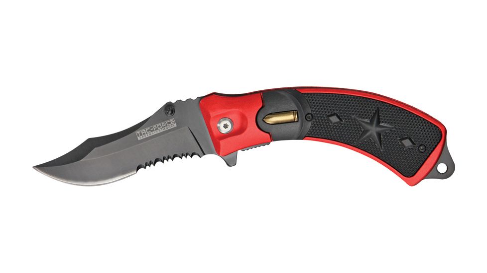 Tac Force Linerlock Fold Knife 5in, black coated HC SS PS clip point blade TF683BRD