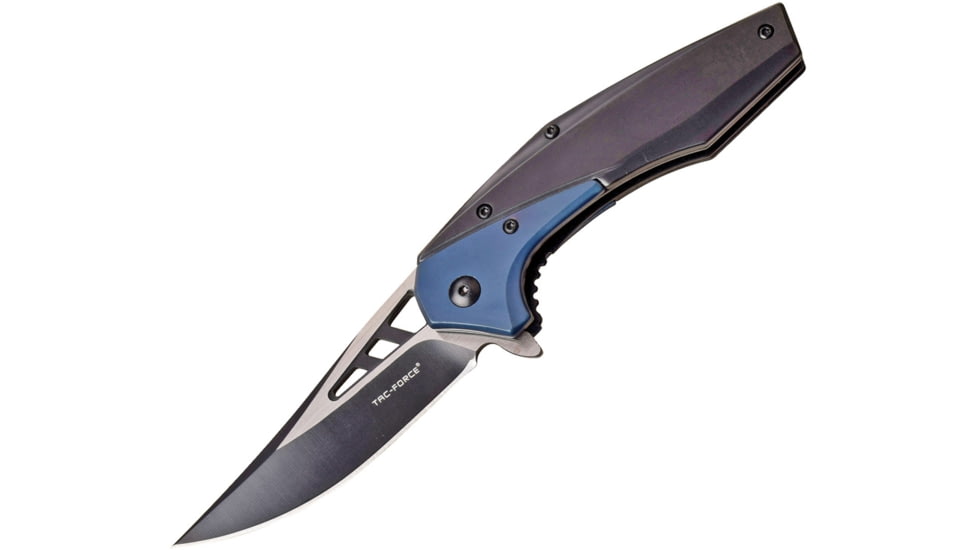 TAC Force Linerlock Folding Knife, 4.5in Closed, 3.25in Two-Tone Finish 3Cr13 SS Blade, Black/Blue Tini Finish SS Handle, Pocket Clip, Ball Bearing Pivot, TF-977BL
