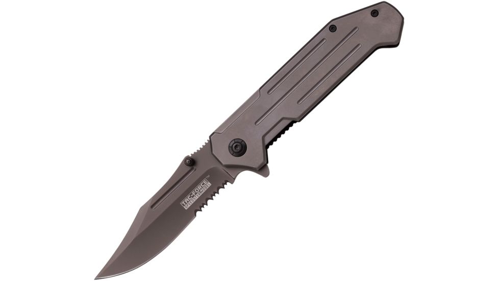 TAC Force Linerlock Gray A/O Folding Knife,4in,Partially Serrated,Dark Gray Handle TF850GY
