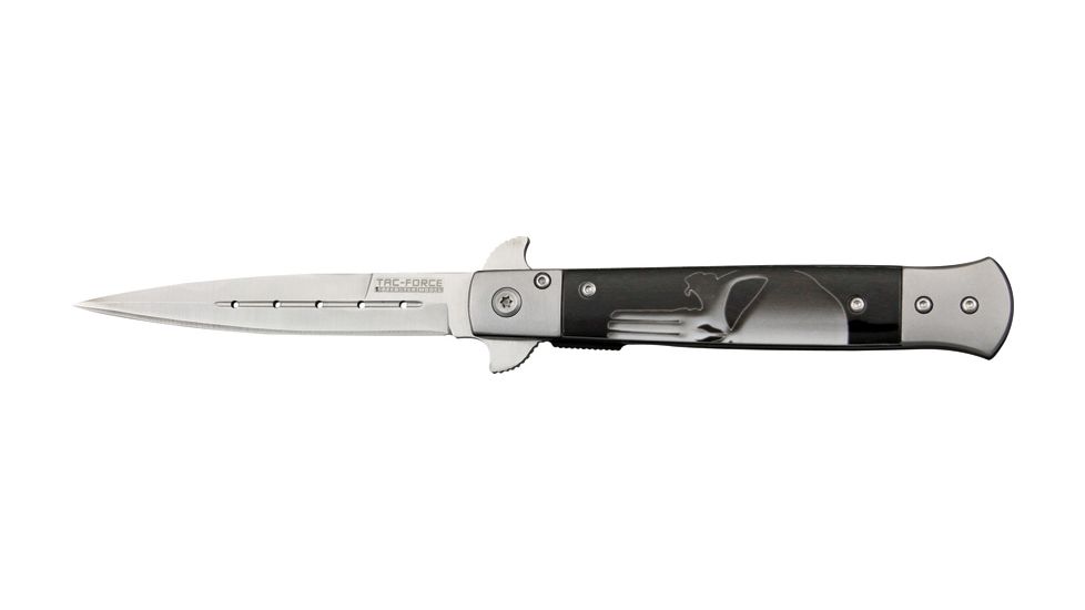 Tac Force Milano Speed Fold Knife, SS A/O blade, Matte Alum. handles w/ black Comp. inlay w/ gray P TF598P