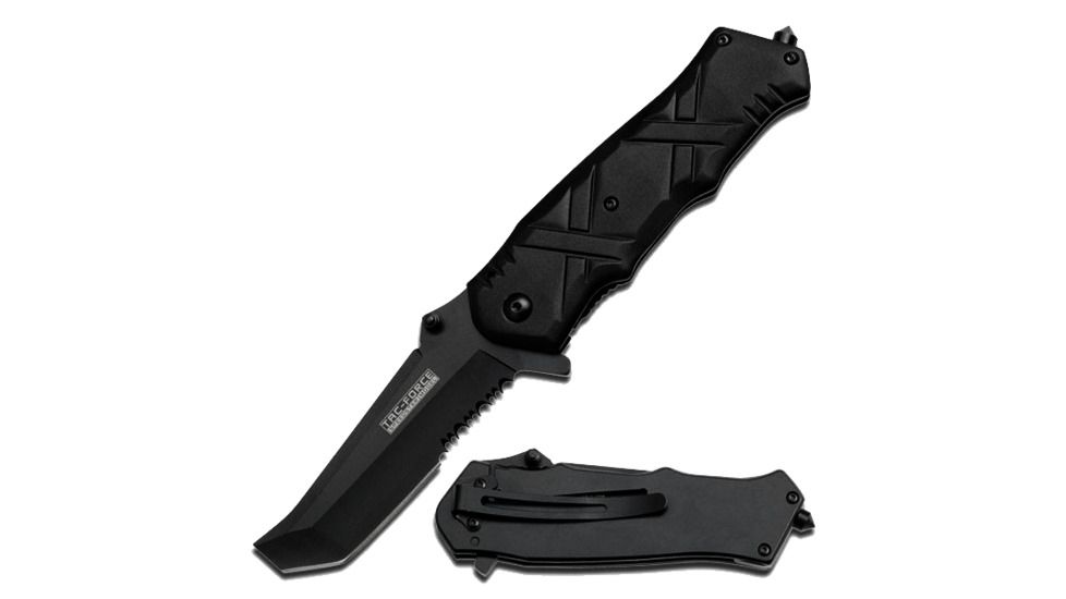 TAC Force Partially Serrated All Black Fold Knife, Black TF 625BK