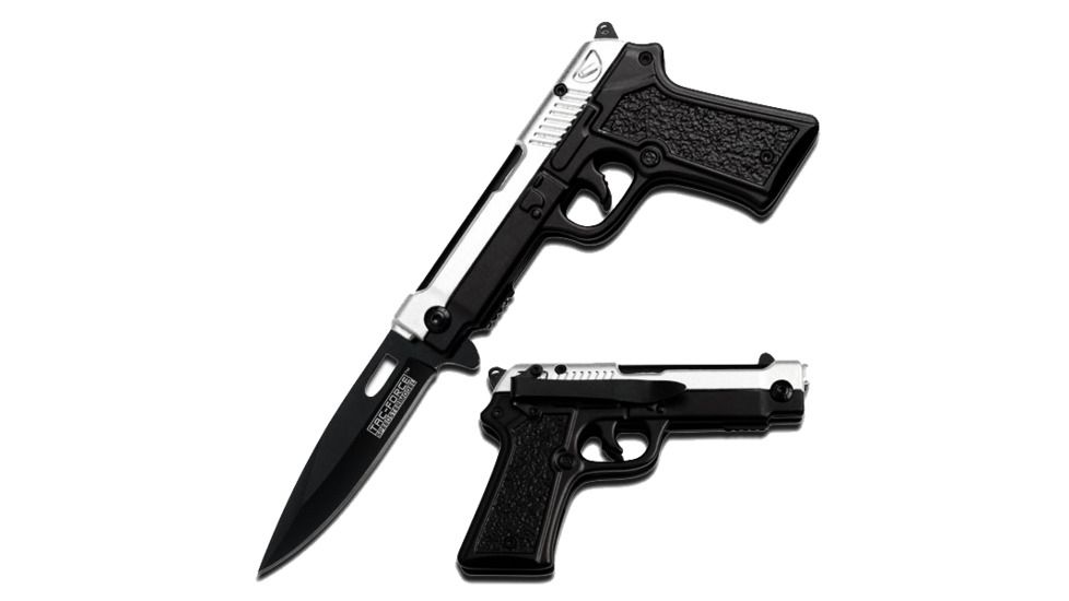 TAC Force Pistol Folding Handle 4.5in Knife, Silver/Black TF 771SB