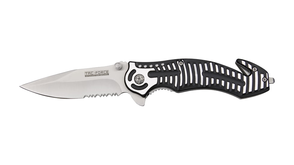 Tac Force Rescue Lock A/O Fold Knife 4 7/8in., satin 440 SS PS A/O blade, Black Alum. handles w/ silver slot onlay trim TF681BK
