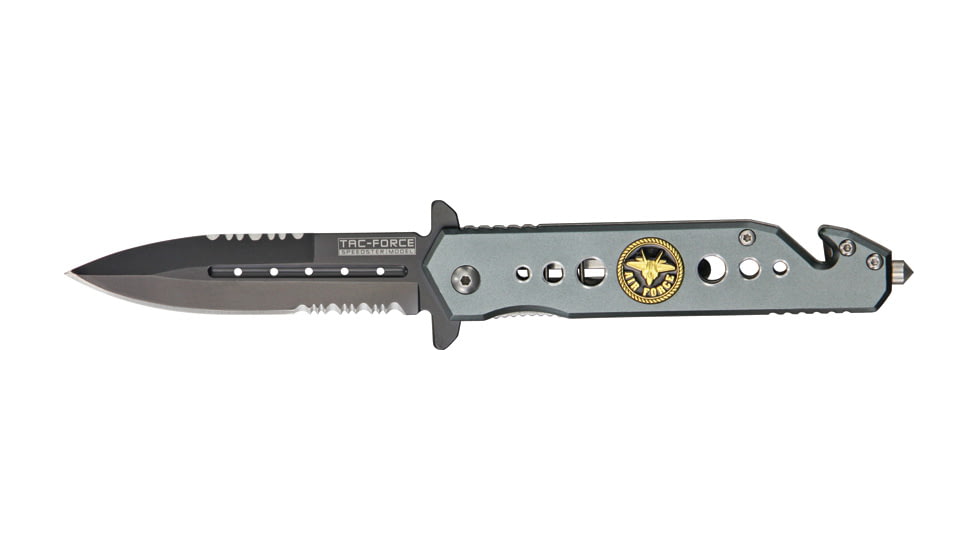 Tac Force Rescue Lock Fold Lock 4.75in., black HC SS A/O PS Dagger, Gun metal gray anodized handles w/ Air Force inlay TF716AF