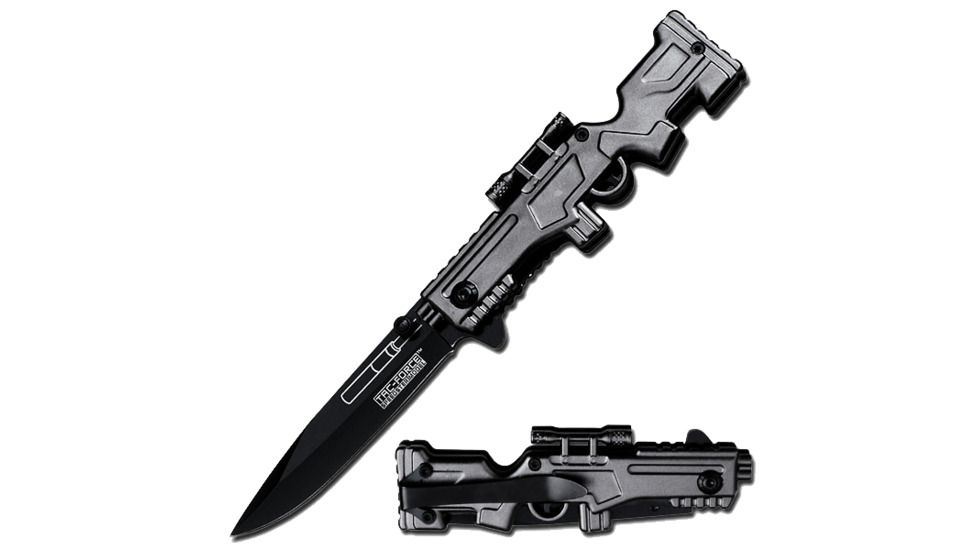 TAC Force Rifle Handle All Black Knife, Grey TF 772GY