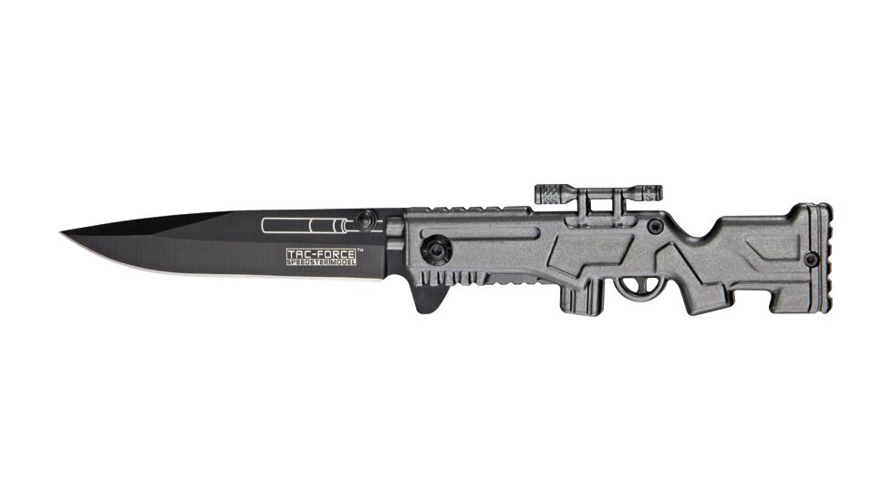 Tac Force Rifle Lock Fold Knife, black 440 SS blade, Gray Alum. handle TF772GY