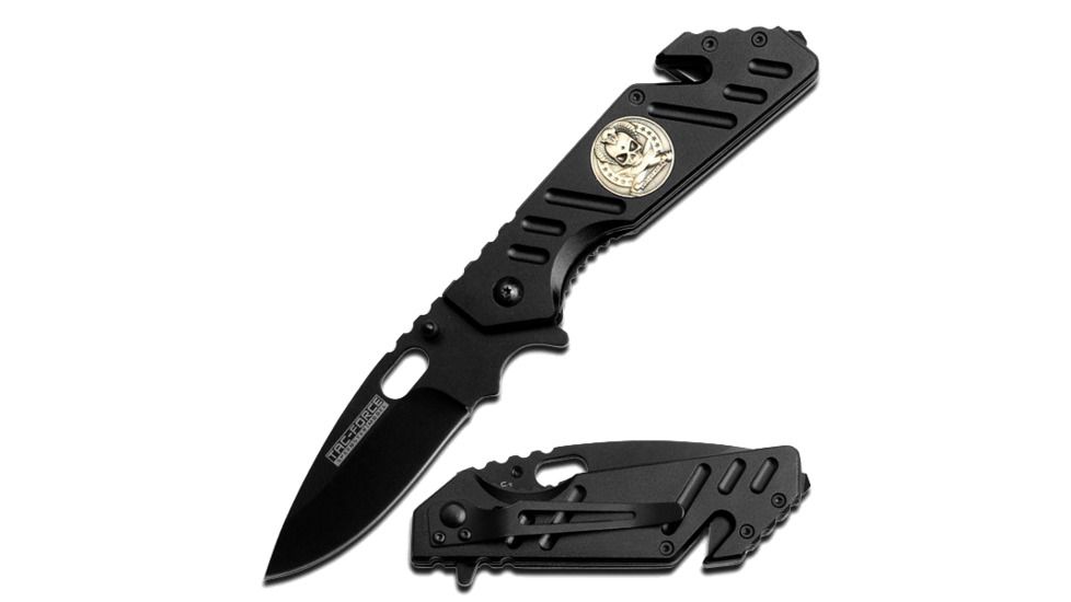 TAC Force Skull Medallion Spring Assist Fold Knife, Black TF 742BK