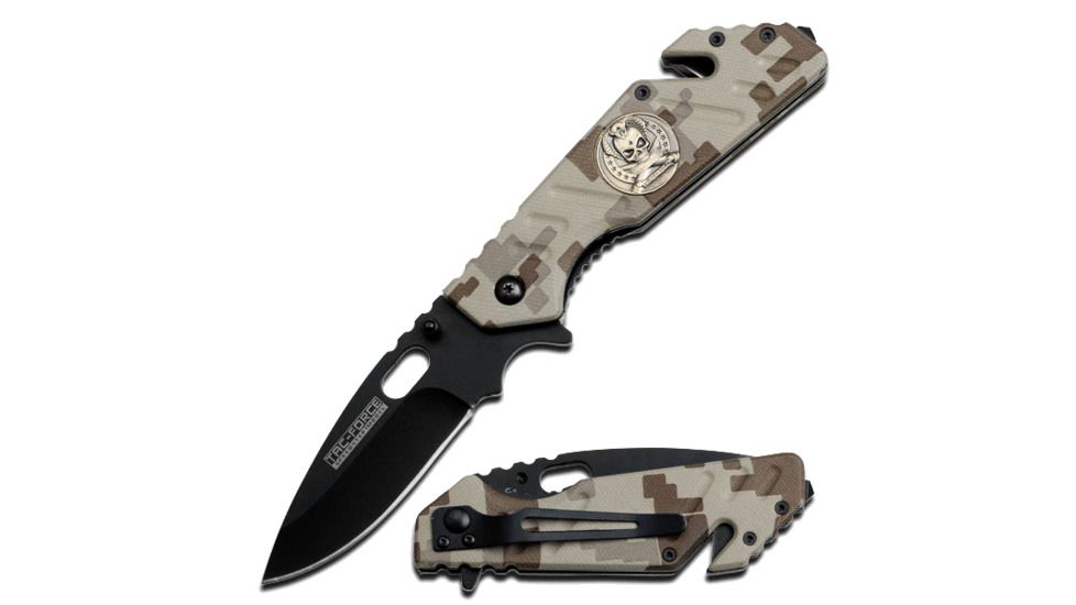 TAC Force Skull Medallion Spring Assist Fold Knife, Camo TF 742DM