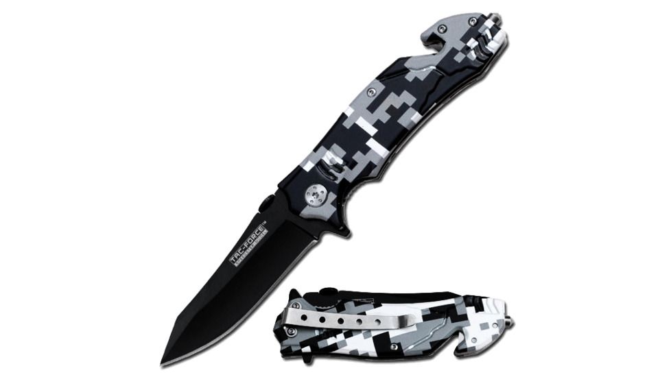 TAC Force Snow Camo Black Blade Knife, Camo TF 762DW