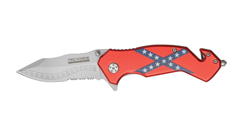 Tac Force Southern Flag Fold Knife, speed assisted matte SS PS blad, Blade has decorative star art TF663DF