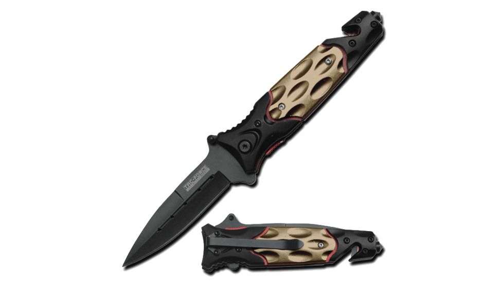 TAC Force Spear Headed Blade Black Knife, Black/Bronze YC 607BR