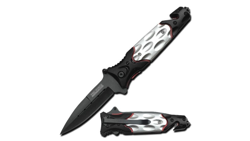 TAC Force Spear Headed Blade Black Knife, Black/Silver YC 607BS