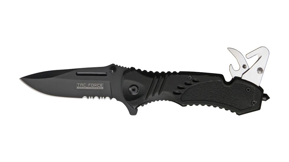 Tac Force Speed Assist Fold Knife 4.50in, black SS A/O PS blad, Black Alum. handle TF606B