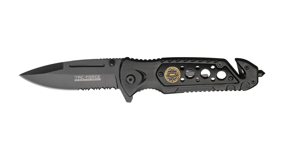 Tac Force Speed Assist Fold Knife 4.50in, black SS A/O PS blade, Black anodized Alum. handle TF637SH