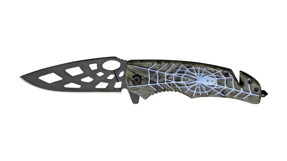 Tac Force Speed Assist Fold Knife 4.50in, black SS skeletonized A/O blade, Green and black camo Alum. handle TF643BL
