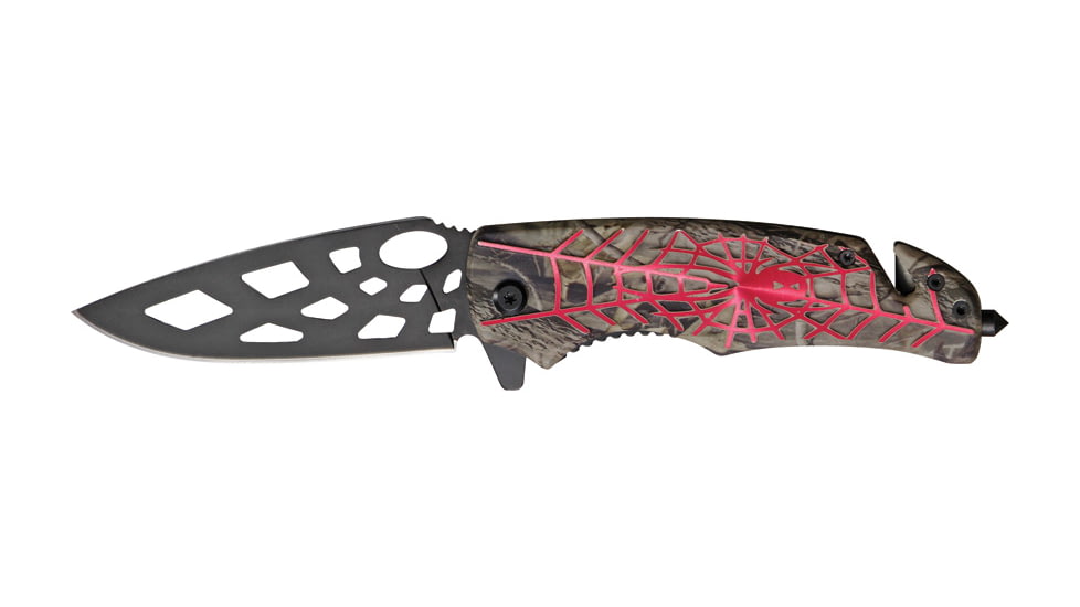 Tac Force Speed Assist Fold Knife 4.50in, black SS skeletonized A/O blade, Green and black camo Alum. handle TF643RD