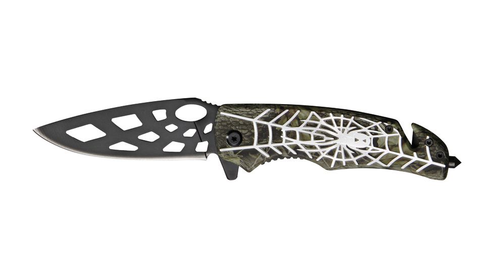 Tac Force Speed Assist Fold Knife 4.50in, black SS skeletonized A/O blade, Green and black camo Alum. handle TF643SL