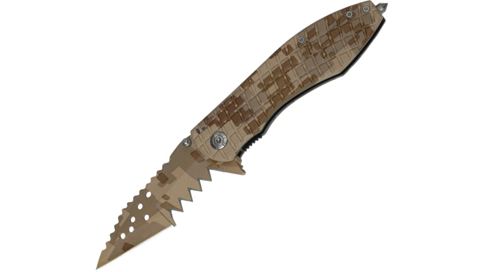 Tac Force Speed Assist Shark Fold Knife, 440 SS A/O blade w/ large tooth serrations, Digi desert tan camo blade and handle TF729DM